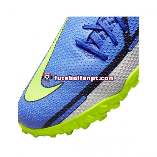 Cinza Azul Amarelo Nike React Phantom GT2 Recharge Pro TF Chuteiras de futebol