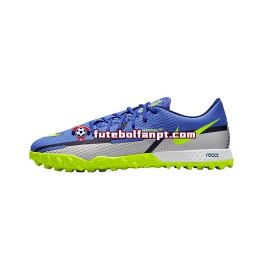 Cinza Azul Amarelo Nike React Phantom GT2 Recharge Pro TF Chuteiras de futebol