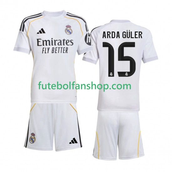Camisola Principal Real Madrid Arda Guler 15 Época 2025/2026 Manga Curta ,Criança Camisola Principal Real Madrid Arda Guler 15 Época 2025/2026 Manga Curta ,Criança