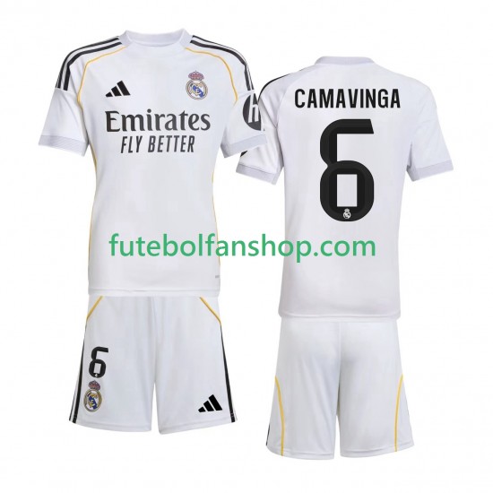 Camisola Principal Real Madrid Camavinga 6 Época 2025/2026 Manga Curta ,Criança Camisola Principal Real Madrid Camavinga 6 Época 2025/2026 Manga Curta ,Criança