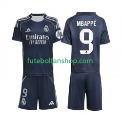 Camisola Alternativo Real Madrid Kylian Mbappe 9 Época 2025/2026 Manga Curta ,Criança