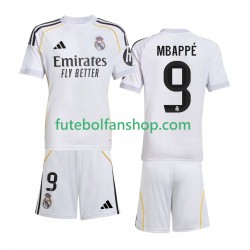 Camisola Principal Real Madrid Kylian Mbappe 9 Época 2025/2026 Manga Curta ,Criança