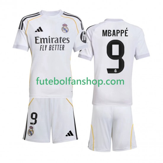 Camisola Principal Real Madrid Kylian Mbappe 9 Época 2025/2026 Manga Curta ,Criança Camisola Principal Real Madrid Kylian Mbappe 9 Época 2025/2026 Manga Curta ,Criança