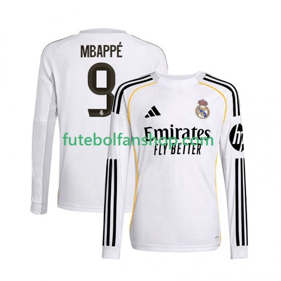 Camisola Principal Real Madrid Kylian Mbappe 9 Época 2025/2026 Manga Comprida ,Homem Camisola Principal Real Madrid Kylian Mbappe 9 Época 2025/2026 Manga Comprida ,Homem