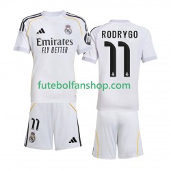 Camisola Principal Real Madrid Rodrygo 11 Época 2025/2026 Manga Curta ,Criança
