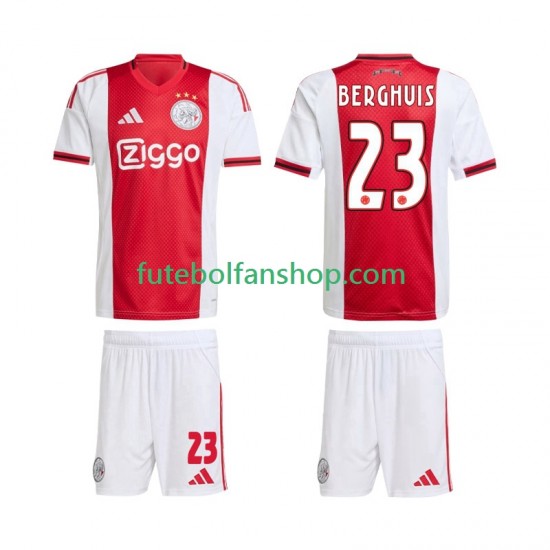 Camisola Principal AFC Ajax Steven Berghuis 23 Época 2025/2026 Manga Curta ,Criança