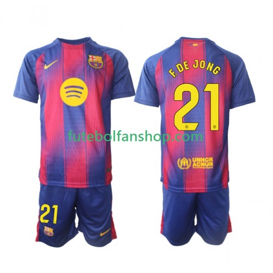 Camisola Principal FC Barcelona Frenkie de Jong 21 Época 2025/2026 Manga Curta ,Criança