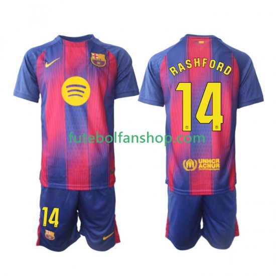 Camisola Principal FC Barcelona Marcus Rashford 14 Época 2025/2026 Manga Curta ,Criança