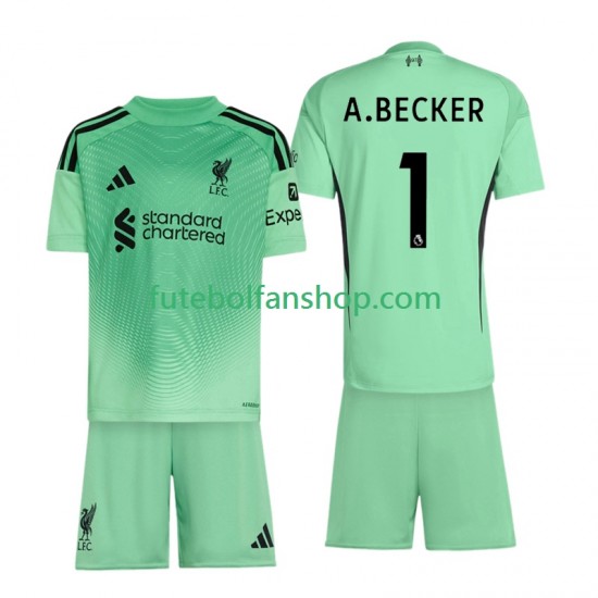 Camisola Principal Guarda-redes Liverpool Alisson Becker 1 Época 2025/2026 Manga Curta ,Criança