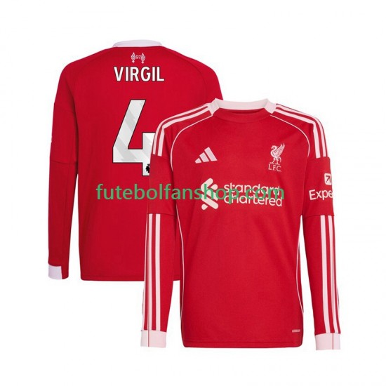 Camisola Principal Liverpool Virgil van Dijk 4 Época 2025/2026 Manga Comprida ,Homem Camisola Principal Liverpool Virgil van Dijk 4 Época 2025/2026 Manga Comprida ,Homem