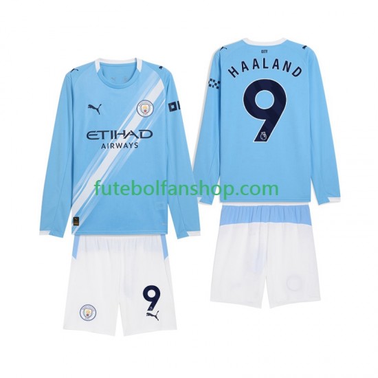 Camisola Principal Manchester City Erling Haaland 9 Época 2025/2026 Manga Comprida ,Criança
