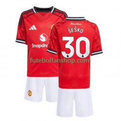 Camisola Principal Manchester United Benjamin Sesko 30 Época 2025/2026 Manga Curta ,Criança