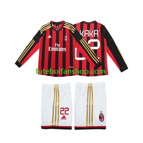 Camisola Principal AC Milan Kaka 22 Retro 2013 2014 Manga Comprida ,Criança
