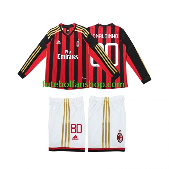 Camisola Principal AC Milan RONALDINHO 80 Retro 2013 2014 Manga Comprida ,Criança