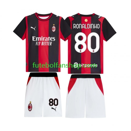 Camisola Principal AC Milan Ronaldinho 80 Época 2026/2027 Manga Curta ,Criança