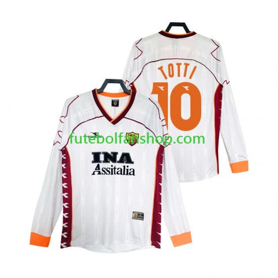Camisola Alternativo AS Roma Totti 10 Retro 1999 2000 Manga Comprida ,Homem