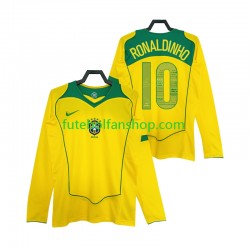 Camisola Principal Seleção Brasileira RONALDINHO 10 Retro 2004 Manga Comprida ,Homem