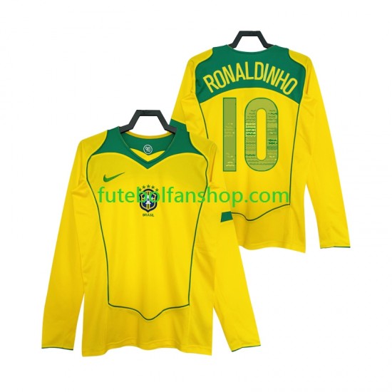 Camisola Principal Seleção Brasileira RONALDINHO 10 Retro 2004 Manga Comprida ,Homem