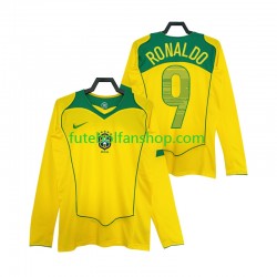 Camisola Principal Seleção Brasileira RONALDO 9 Retro 2004 Manga Comprida ,Homem