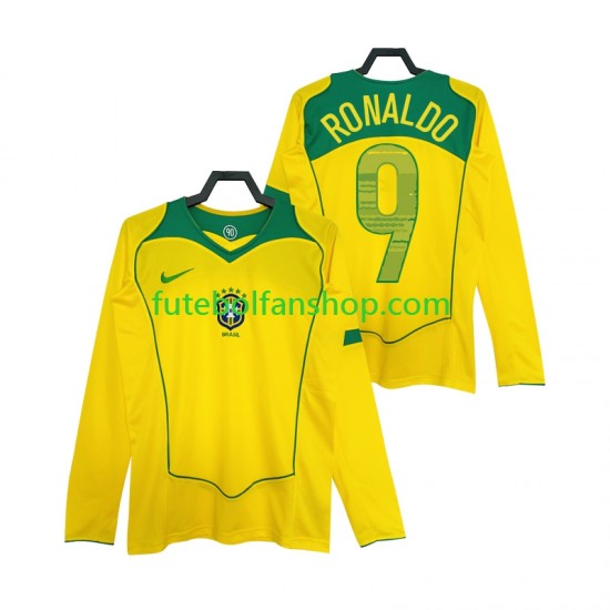Camisola Principal Seleção Brasileira RONALDO 9 Retro 2004 Manga Comprida ,Homem