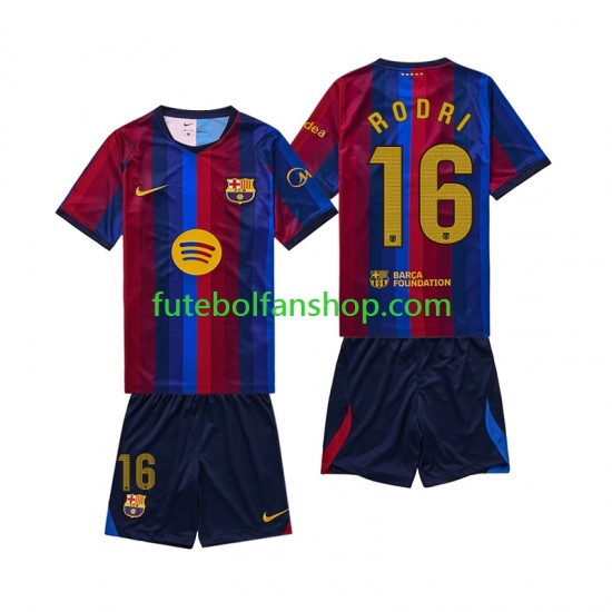 Camisola Principal FC Barcelona Rodri 16 Época 2026/2027 Manga Curta ,Criança