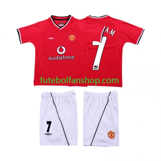 Camisola Principal Manchester United BECKHAM 7 Retro 2000 2002 Manga Curta ,Criança