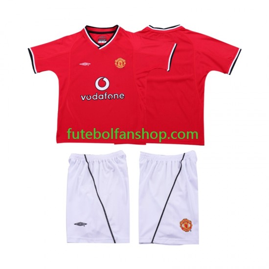 Camisola Principal Manchester United Retro 2000 2002 Manga Curta ,Criança