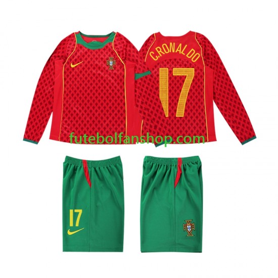 Camisola Principal Seleção Portuguesa Cristiano Ronaldo 17 Retro 2004 Manga Comprida ,Criança