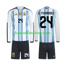 Camisola Principal Seleção Argentina Enzo Fernandez 24 World Cup 2026 Manga Comprida ,Criança