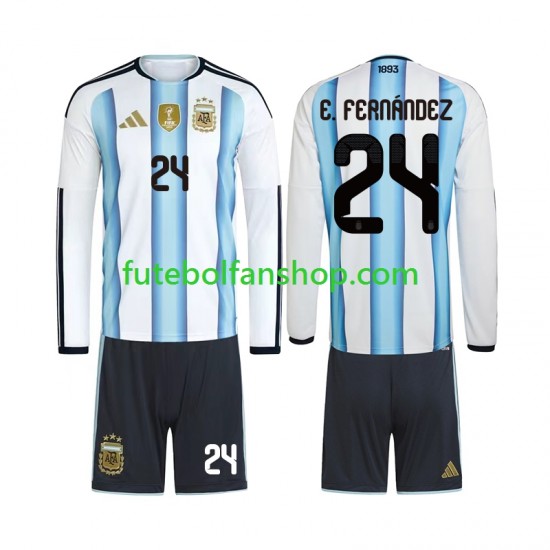 Camisola Principal Seleção Argentina Enzo Fernandez 24 World Cup 2026 Manga Comprida ,Criança