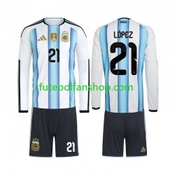 Camisola Principal Seleção Argentina Jose Manuel Lopez 21 World Cup 2026 Manga Comprida ,Criança