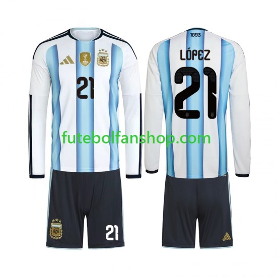 Camisola Principal Seleção Argentina Jose Manuel Lopez 21 World Cup 2026 Manga Comprida ,Criança