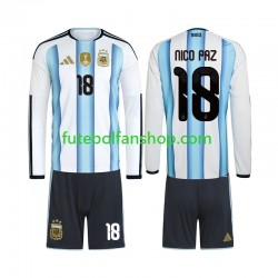 Camisola Principal Seleção Argentina Nico Paz 18 World Cup 2026 Manga Comprida ,Criança