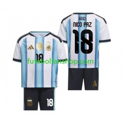 Camisola Principal Seleção Argentina Nico Paz 18 World Cup 2026 Manga Curta ,Criança