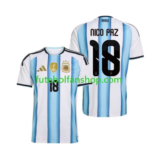 Camisola Principal Seleção Argentina Nico Paz 18 World Cup 2026 Manga Curta ,Homem