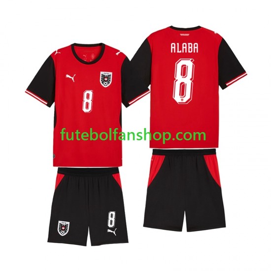 Camisola Principal Seleção Austríaca David Alaba 8 World Cup 2026 Manga Curta ,Criança