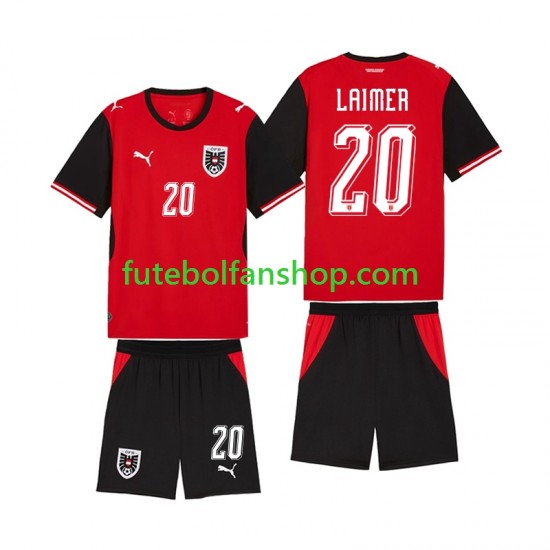 Camisola Principal Seleção Austríaca Konrad Laimer 20 World Cup 2026 Manga Curta ,Criança
