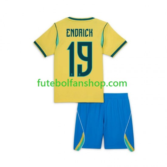 Camisola Principal Seleção Brasileira Endrick 19 World Cup 2026 Manga Curta ,Criança