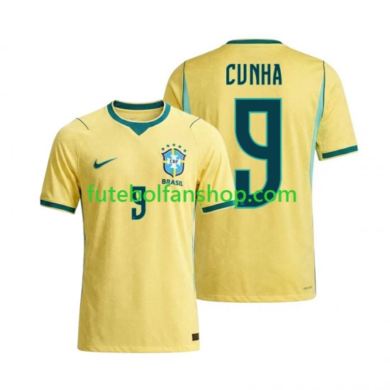 Camisola Principal Seleção Brasileira Matheus Cunha 9 World Cup 2026 Manga Curta ,Homem