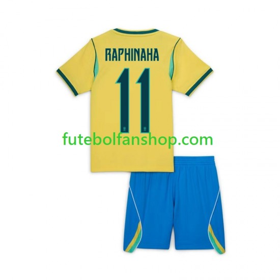 Camisola Principal Seleção Brasileira Raphinha 11 World Cup 2026 Manga Curta ,Criança