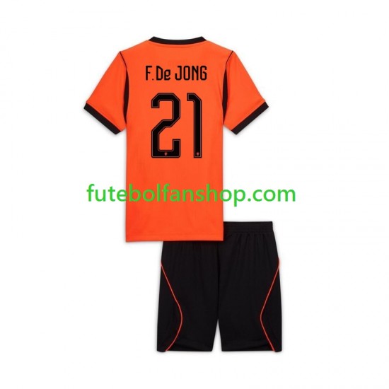 Camisola Principal Seleção Neerlandesa Frenkie de Jong 21 World Cup 2026 Manga Curta ,Criança