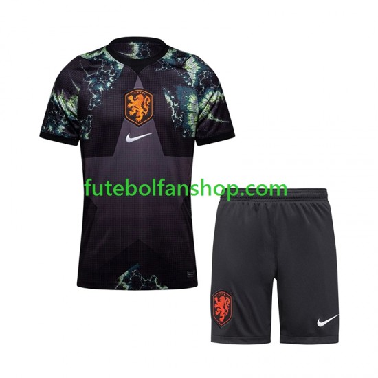 Camisola Alternativo Guarda-redes Seleção Neerlandesa World Cup 2026 Manga Curta ,Criança