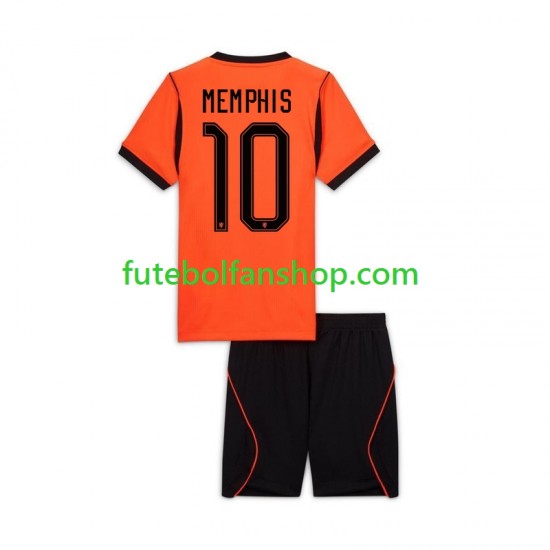 Camisola Principal Seleção Neerlandesa Memphis Depay 10 World Cup 2026 Manga Curta ,Criança