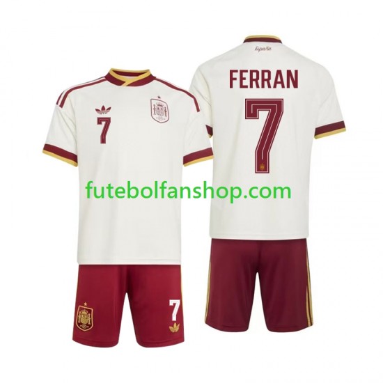 Camisola Alternativo Seleção Espanhola Ferran Torres 7 World Cup 2026 Manga Curta ,Criança