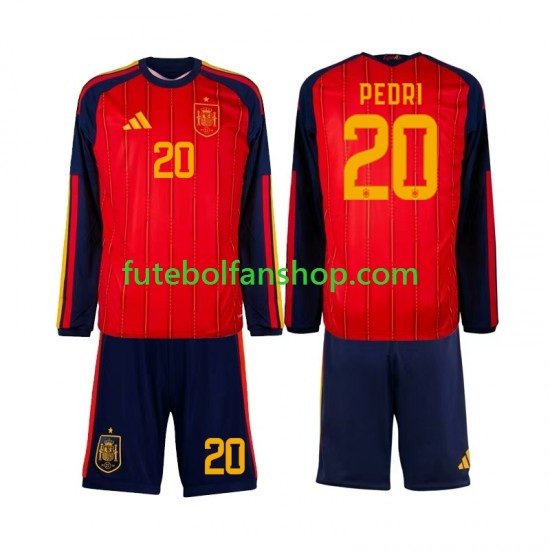 Camisola Principal Seleção Espanhola Pedri 20 World Cup 2026 Manga Comprida ,Criança