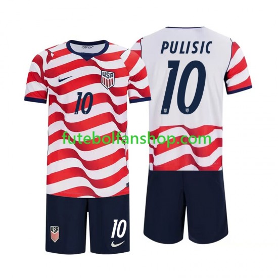 Camisola Principal Seleção Estados Unidos Christian Pulisic 10 World Cup 2026 Manga Curta ,Criança