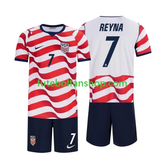 Camisola Principal Seleção Estados Unidos Giovanni Reyna 7 World Cup 2026 Manga Curta ,Criança