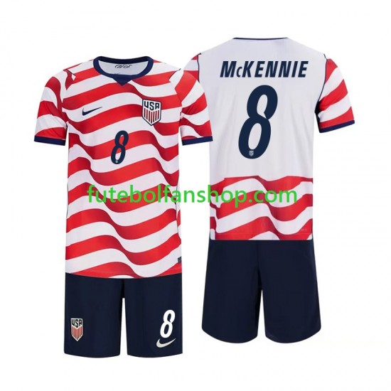 Camisola Principal Seleção Estados Unidos Weston McKennie 8 World Cup 2026 Manga Curta ,Criança