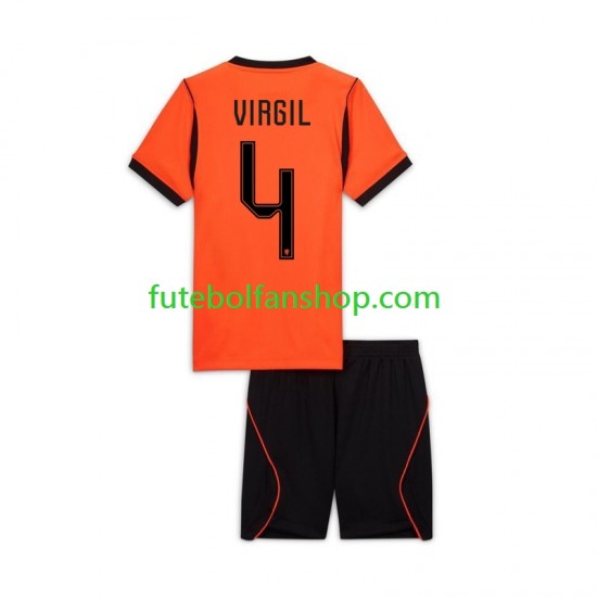 Camisola Principal Seleção Neerlandesa Virgil van Dijk 4 World Cup 2026 Manga Curta ,Criança