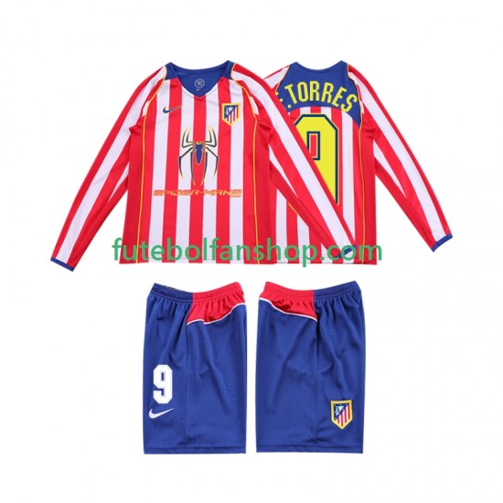 Camisola Principal Atlético Madrid F TORRES 9 Retro 2004 2005 Manga Comprida ,Criança